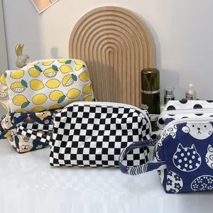 Bolsa cosmetica de lona neceser portatil organizador de maquillaje con patron lindo