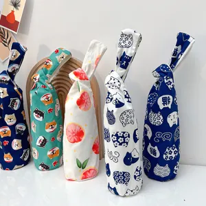 Japanische Canvas Wasserflasche Hülle Detail, süßer Druck tragbare Handgelenk Griff Tasche
