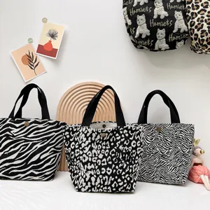 Borsa pranzo in tela piccola borsetta portatile con stampa zebrata e leopardata