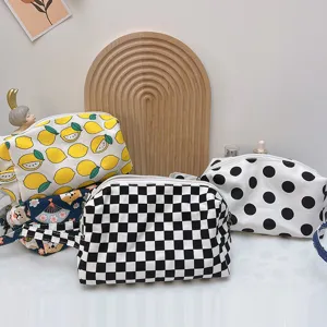 Bolsa de cosméticos de lona a cuadros vintage estuche con cremallera neceser organizador.
