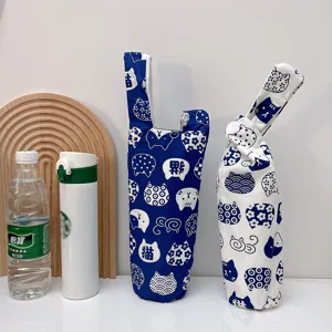 Japanische Leinwand Wasserflasche Huelle mit tragbarem Griff und runder Boden Beutel