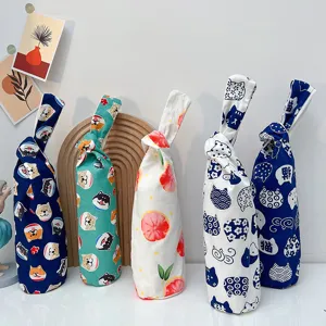 Japanische Segeltuch Tassenhülle mit Handgelenk Knoten Tragbare Wasserflasche Tasche