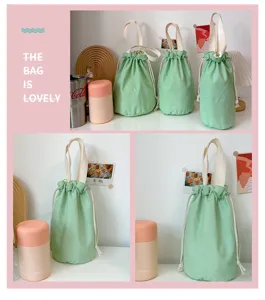Einfarbige Leinen Tasse Handtasche tragbare Thermoskanne Beutel Macaron Farbe Tasche