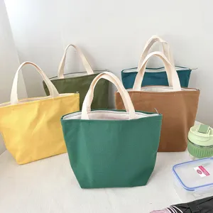 Multi-color canvas lunch bag portable bento handbag for office workers daily use durable style