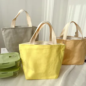 Canvas lunch bag portable bento bag aesthetic minimalist food container tote bag detail.