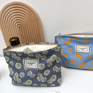 Canvas cosmetic bag portable zipper storage pouch for women travel makeup organizer case