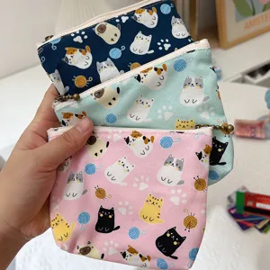 Niedliche Cartoon Katzen Canvas Münzbeutel Reißverschluss Schlüssel Etui kleine Geldbörse Damen