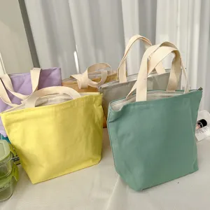 Macaron canvas lunch bag tote multi-color canvas tote bag for office workers daily use detail view