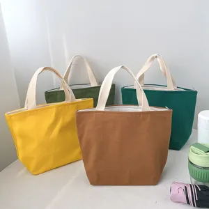 Canvas lunch bag with zipper, portable bento tote bag for office workers and daily use.