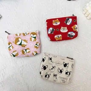 Niedliche Canvas Münzbörse mit Hunde-Druck, kleine Reißverschlusstasche für Damen.