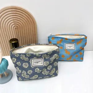 Floral cosmetic bag Korean fashion women portable clutch storage wash bag zipper pouch