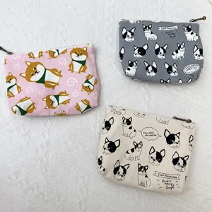 Süße Canvas Münzbörse mit niedlichen Hunde Motiven und Reißverschluss für Damen.