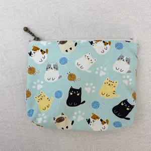 Süße Katzen Leinwand Münztasche mit Reißverschluss, tragbarer kleiner Karten- und Schlüsseletui.