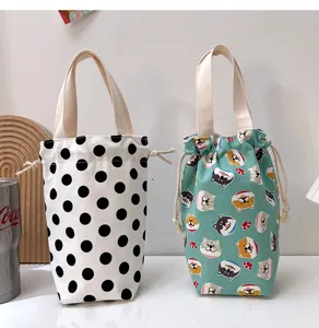 Canvas Tassenhülle Tasche tragbare Handtasche süßer Cartoon Kordelzug Beutel für Flasche