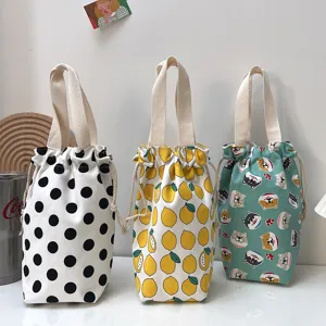 Canvas Beutel für Wasserflasche tragbare Tassenhülle mit Kordelzug und Aufhängegriff.