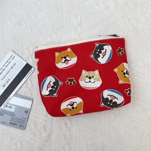 Süße Cartoon Shiba Inu Leinen Münzbörse Reißverschluss Geldbörse für Damen und Studenten.