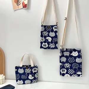 Bolso bandolera de lona con estampado de gato lindo mini bolso casual para mujer