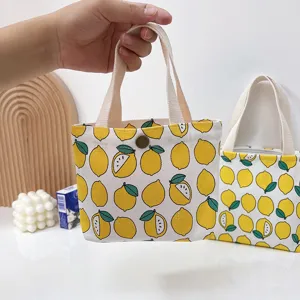 Bolso tote de lona con estampado de limón, bolso de mano pequeño para mujer.