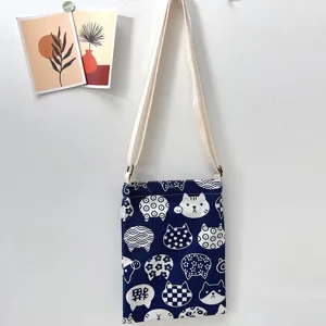 Mini bolso bandolera de lona con estampado de gatos, bolso informal para móvil y monedero.