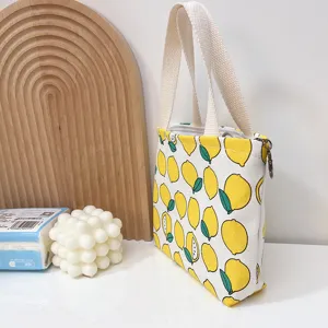 Bolso de lona con estampado de limón, bolsa pequeña con cremallera para uso diario de mujer.