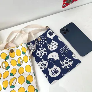 Mini bolso cruzado de lona con lindos diseños de limones y gatos para uso diario.