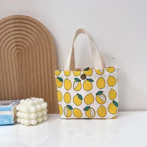 Bonito bolso de mano de lona con estampado de limón pequeño bolso con asas robustas vista