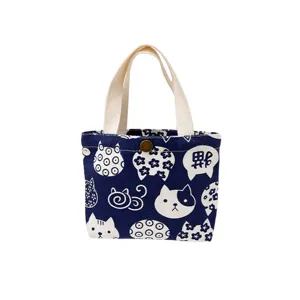Pequeño bolso de lona con estampado de gato lindo bolso de mano informal para mujeres