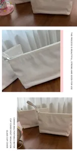 White canvas zipper pouch portable travel cosmetic storage bag minimalist hand held makeup bag
