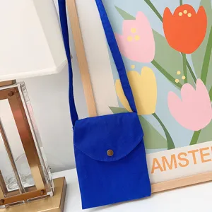 Leinwand Handy Umhängetasche Detailansicht, einfarbige minimalistische Pendler Mini-Tasche.