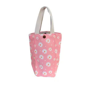 Sac de tasse d'eau en toile marguerite rose sac à main de bouteille isotherme portable voyage