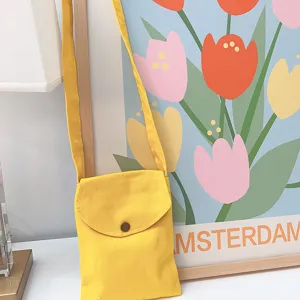Einfache einfarbige Canvas Umhängetasche für Handys, leichte vertikale kleine Schultertasche.