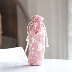 Custodia per bottiglia d'acqua in tela di fiori di ciliegio giapponese borsa portatile rosa