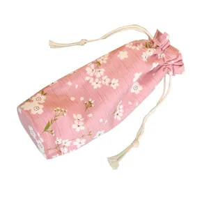 Borsa per termos in tela di fiori di ciliegio rosa custodia portatile per tazza con coulisse.