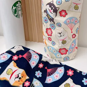 Stile giapponese simpatico Shiba Inu stampa cartone animato tessuto bottiglia d'acqua borsa.