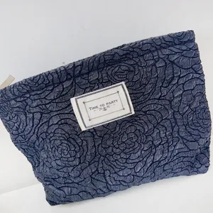 Vintage rose jacquard cosmetic bag portable travel makeup storage clutch versatile pouch daily use