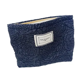Dark rose jacquard makeup bag portable travel cosmetic storage pouch fashion clutch bag
