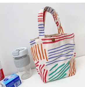 Bunte gestreifte Canvas Handtasche kleine Bento Lunchtasche fuer Damen Alltag Pendeln