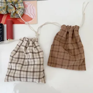 Kordsamt karierte Kordelzug Aufbewahrungstaschen fur Kosmetik und Kleinigkeiten, praktisch.