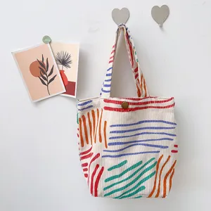 Mode Kontrastfarbe Cord Handtasche Kleine Frische Gestreifte Lunch-Tasche Damen Täglich Pendeln Tragbare Lagerung Tote Tasche
