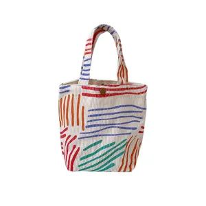 Bunte gestreifte Kord-Tragetasche, süße lässige Lunch-Handtasche für das tägliche Pendeln.