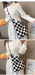 Adjustable strap black and white polka dot canvas crossbody bag for women casual literary use