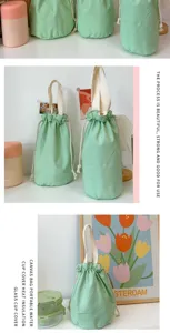 Einfarbig Leinwand Wasserbecher Tasche tragbar isoliert Becherhülle macaron Farbe Abdeckung