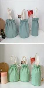 Einfarbige Canvas Wasserflasche Tasche tragbare Thermosbecher Huelle in Pastellgruen
