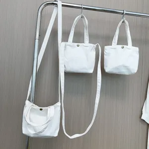 Minimalistische effen witte canvas schoudertas casual crossbody tote tas dagelijks