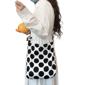 Large polka dot canvas shoulder bag adjustable crossbody casual women handbag main view