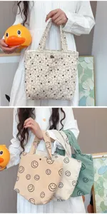 Kord-Tragetasche süßes Smiley-Gesicht lässige Handtasche große Kapazität Vintage Retro Stil