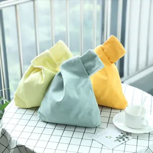 Japanese canvas knot wrist bag retro portable small tote bag cute casual daily phone purse