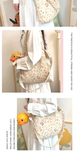 Retro Blumen Kord Umhängetasche für Damen, lässige Schultertasche mit niedlicher Ente.