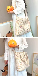 Kord Umhängetasche mit Blumenmuster im Vintage Stil, lässige Schultasche für Damen.
