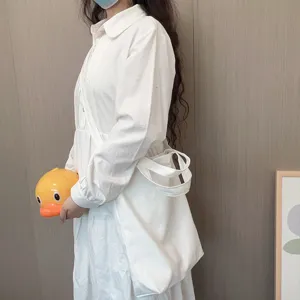 Minimalist White Canvas Tote Bag For Women Dual Handle Crossbody Shoulder Bag Student Office DIY Printing Blank Handbag